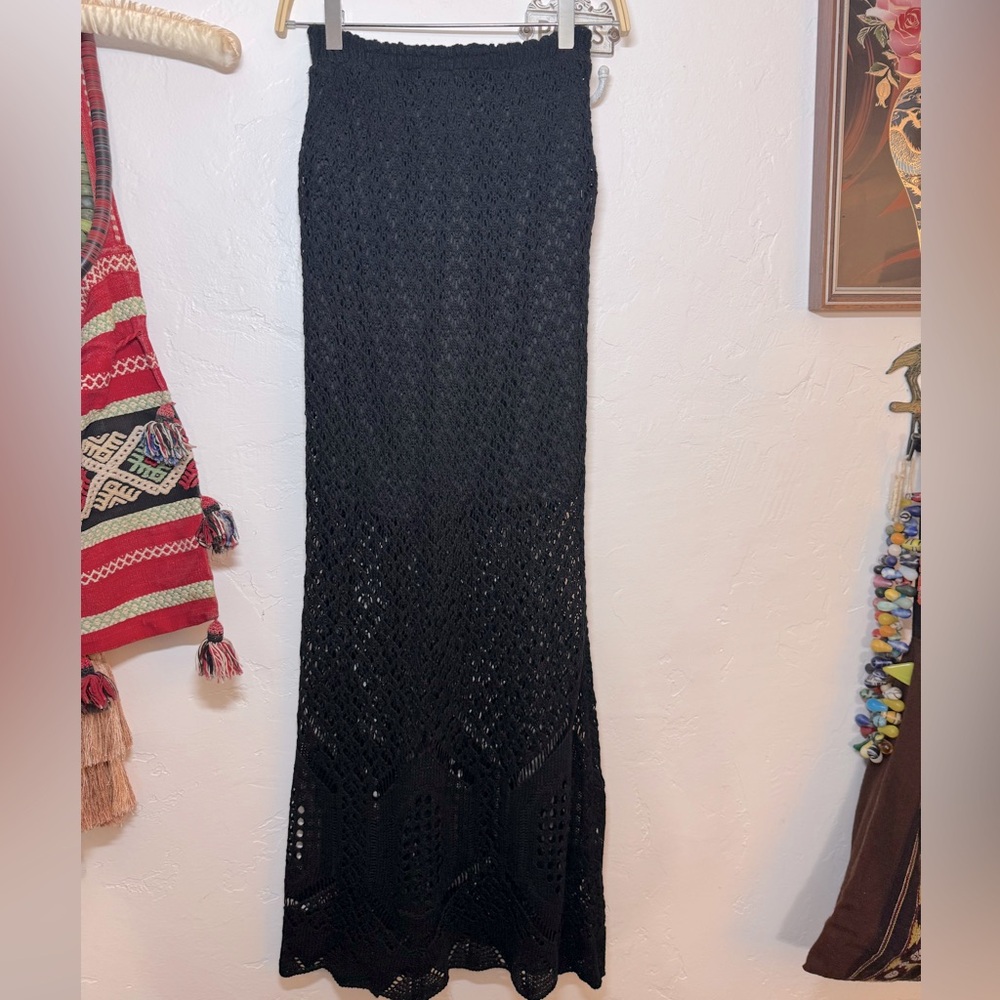 NWOT CROCHET MAXI SKIRT W LINING XS/S elastic waist